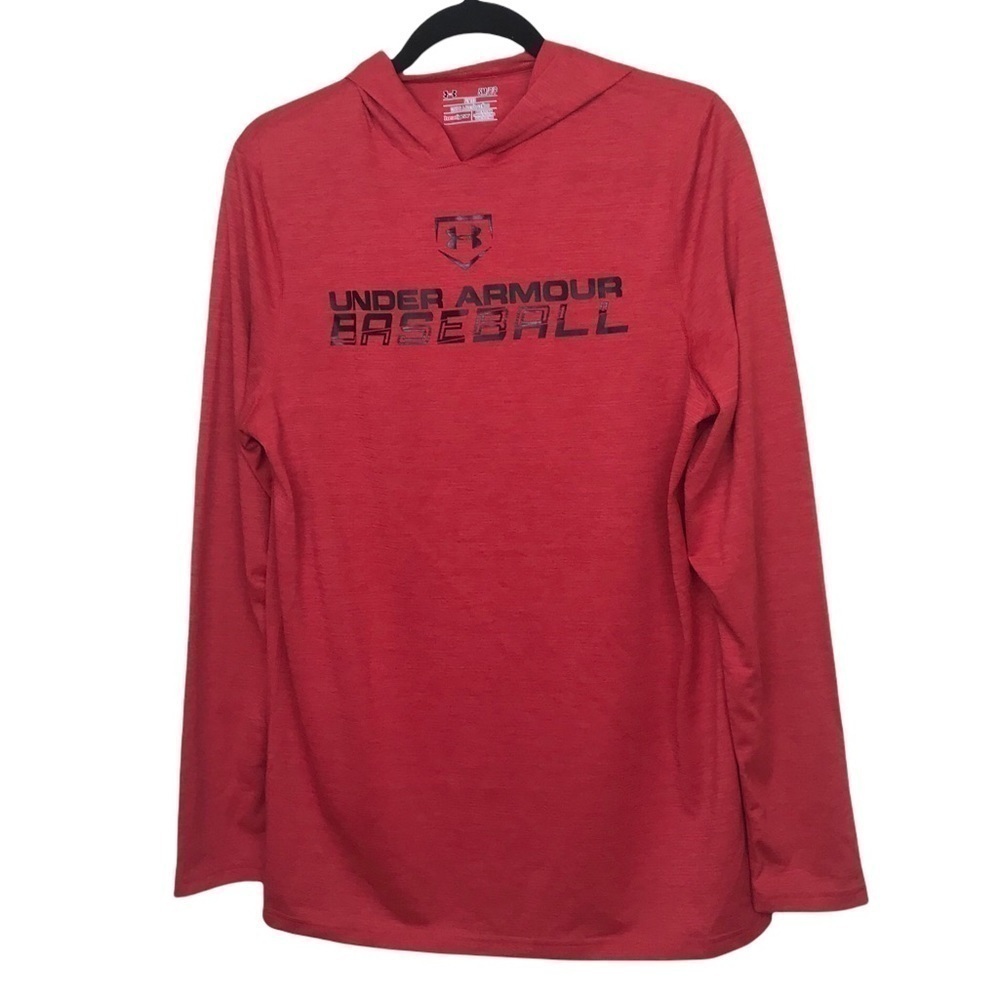 Under Armour Baseball Red HeatGear Fitted Hoodie Tee T Shirt